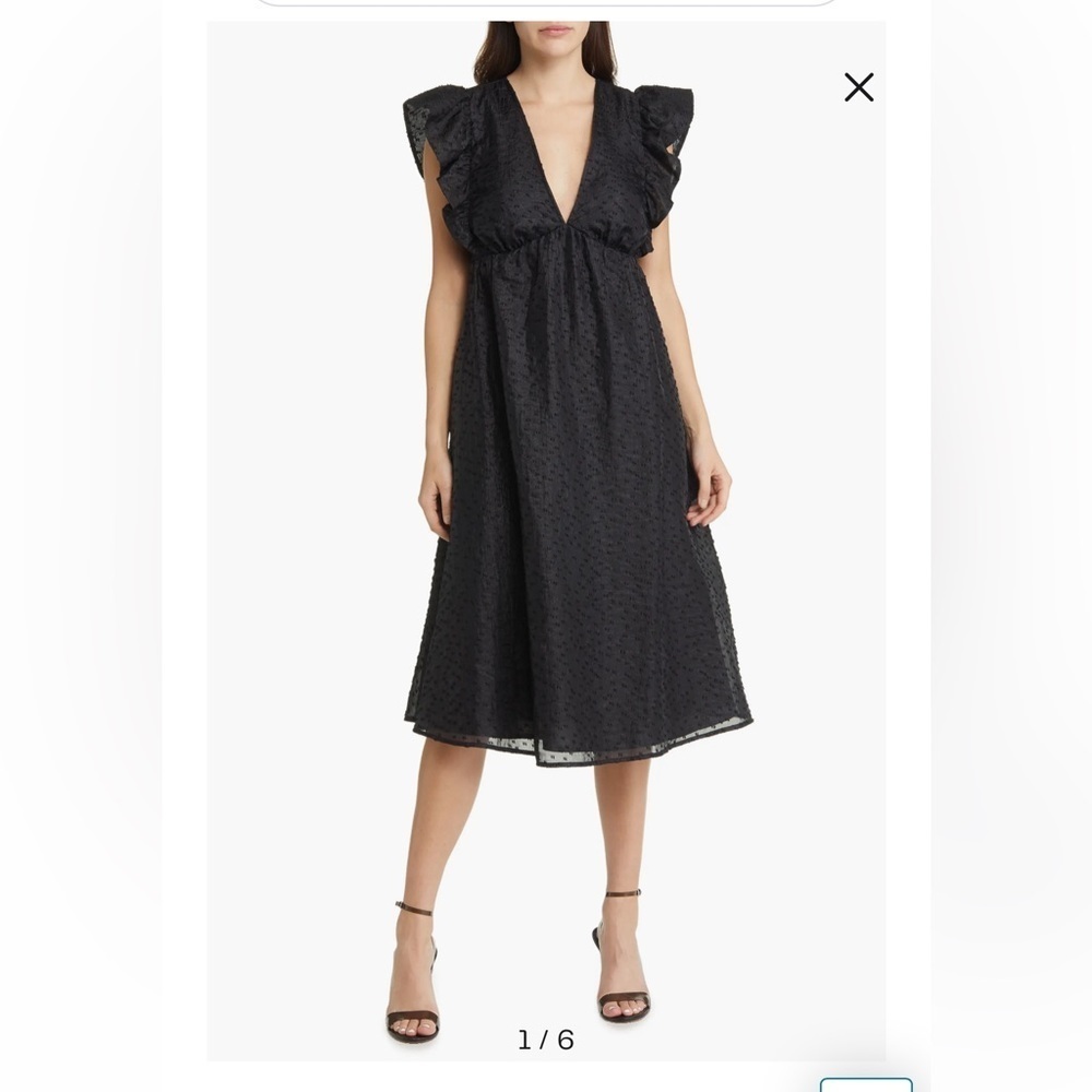 Chelsea 28 Ruffle Cap Sleeve Organza Midi Dress XXS